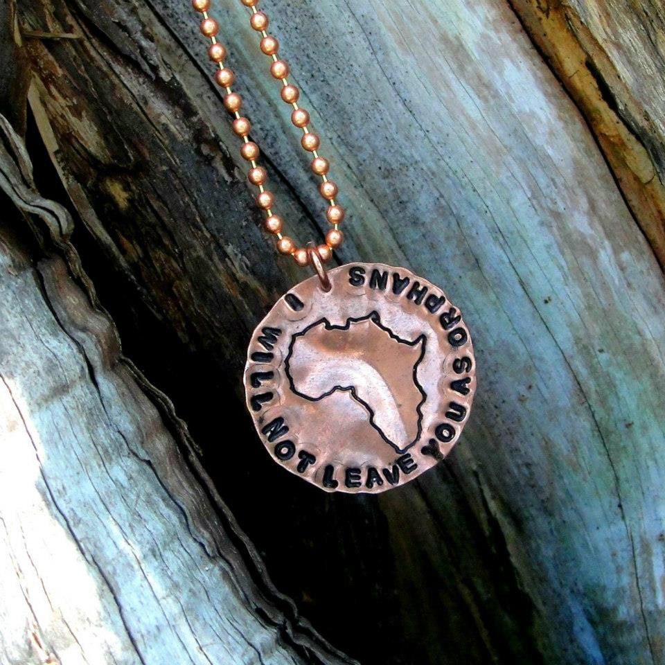Hand stamped copper Africa necklace-I will not leave you as orphans John 14:18