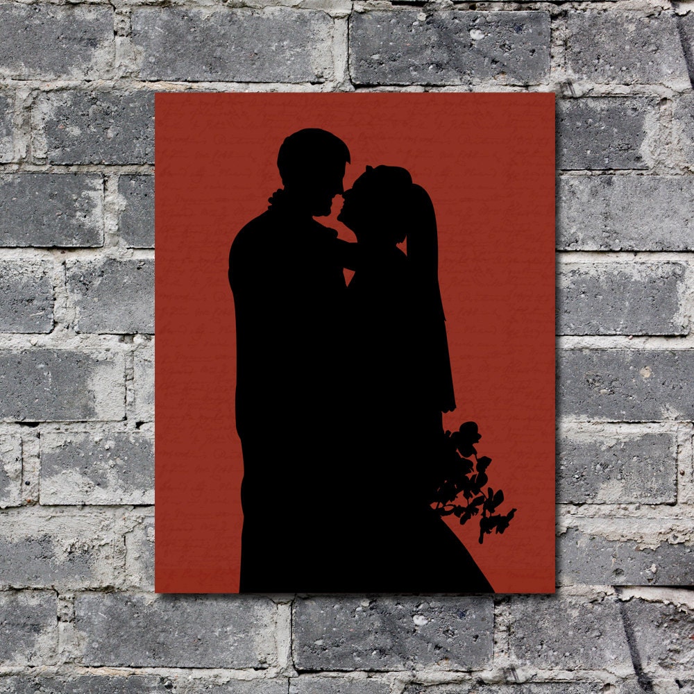 Custom Family Silhouette 2 people or Bride and Groom from your photo Printable 8x10 Choose your color Family Portrait Wall decor