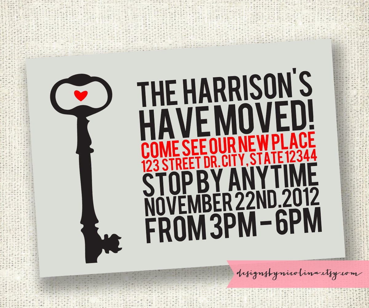 Key Poster Style - We've Moved Announcement - Housewarming Party PRINTABLE Invitations - DIY or Printed Also Available