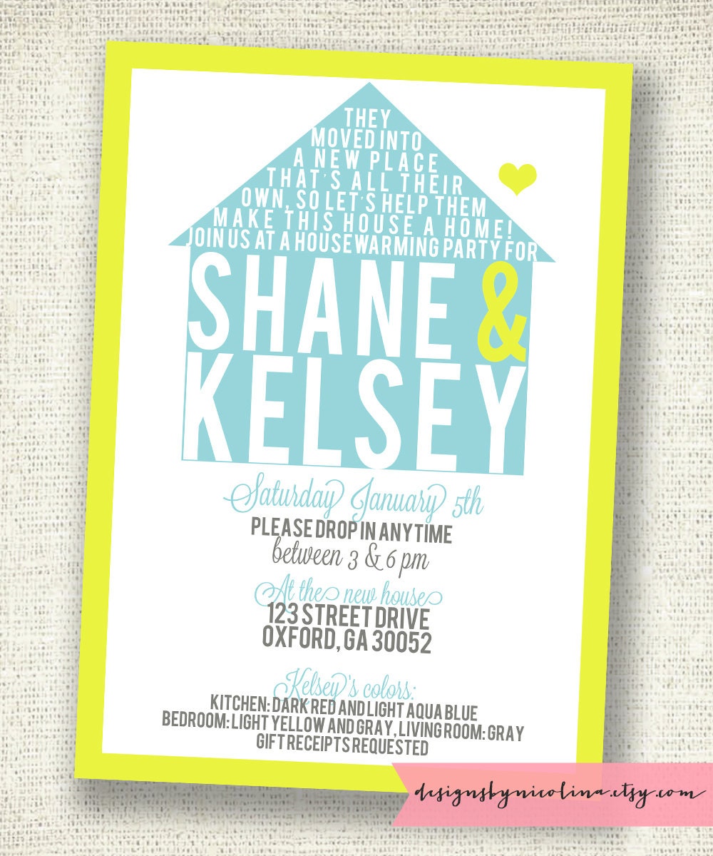 House of Love - Typography - Housewarming Party PRINTABLE Invitations - DIY or Printed Also Available