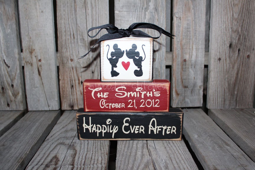 Mickey Minnie Mouse Wedding Family Personalized Established Name Monogram Block Set sign wood block set christmas anniverysary birthday gift