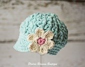 Hats for Toddlers, Crochet Girls Hat in Robin's Egg Blue Cotton, Toddler Girls Hats,12 to 24 Months