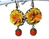 Flower Earrings, Vintage Inspired Jewelry in Yellow and Orange