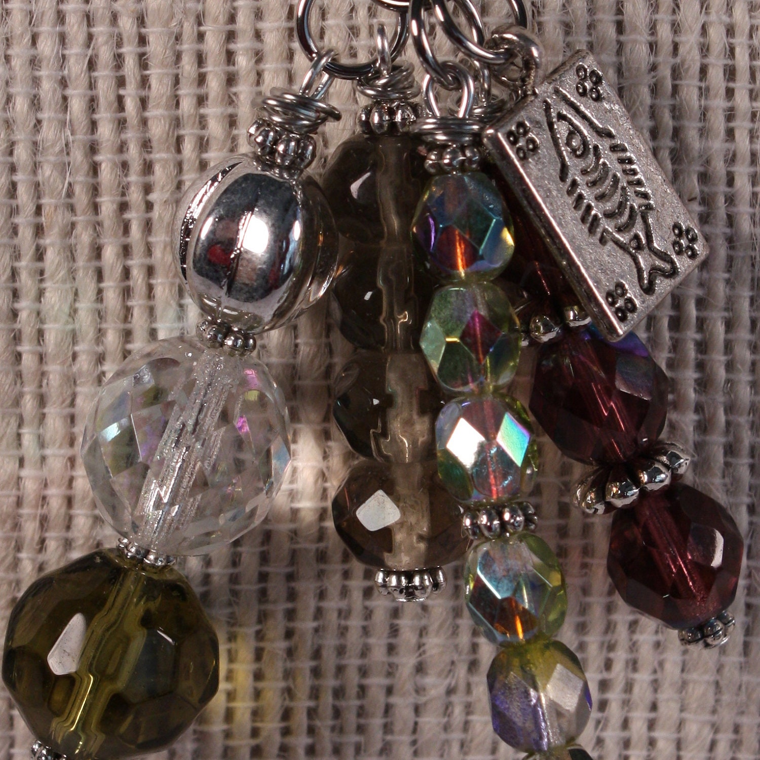 Cluster Necklace - Czech Glass Beads and Pewter Charm, 18 inches