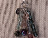 Cluster Necklace - Czech Glass Beads and Pewter Charm, 18 inches