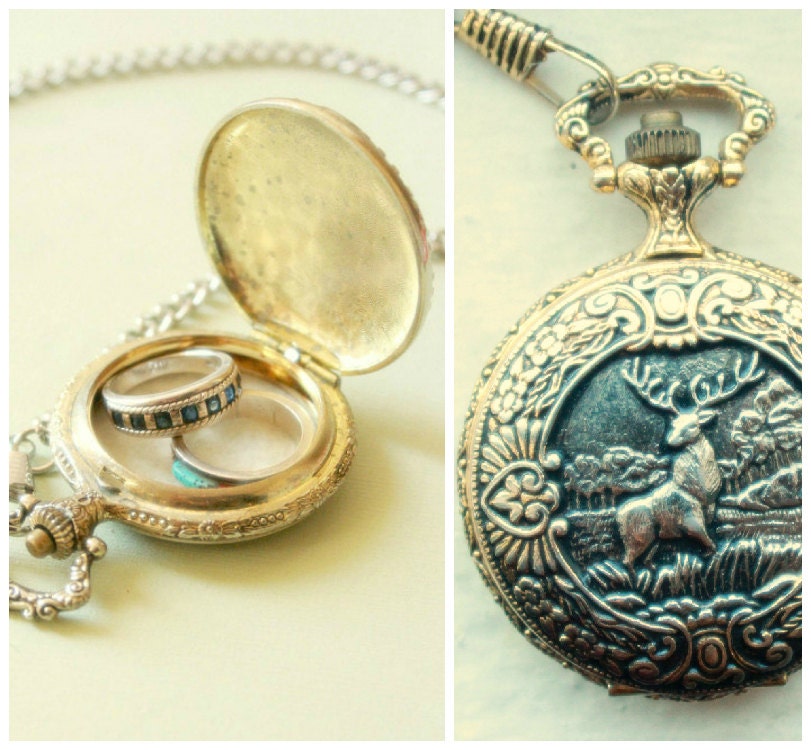 Vintage Pocket Watch Ring Bearer Pillow with Chain, sentinel, vintage pocket watch ring pillow,  'King of the Forest'