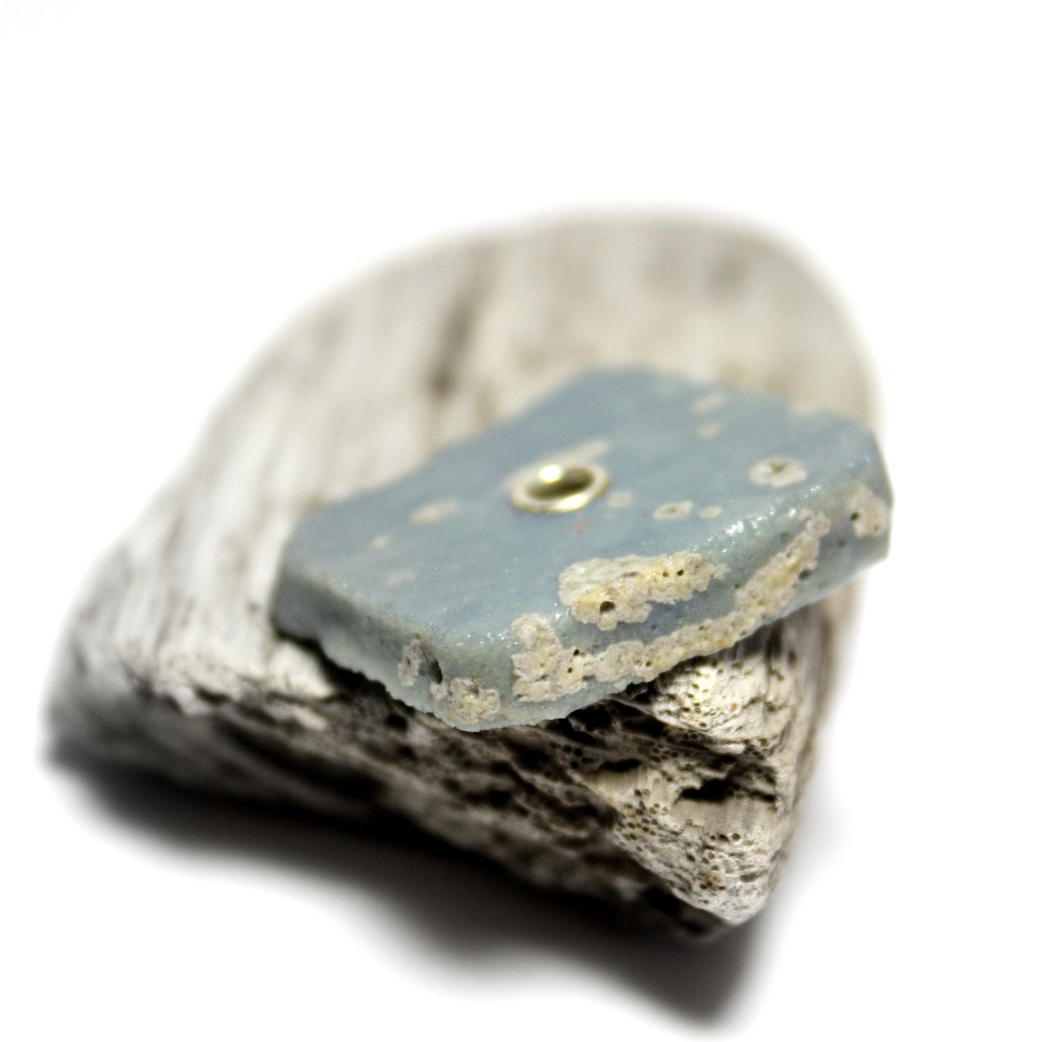Polished Blue Slag Glass Jewelry- Powder Sky Bluestone Seaglass and Sterling Silver Pendant by Allybeans