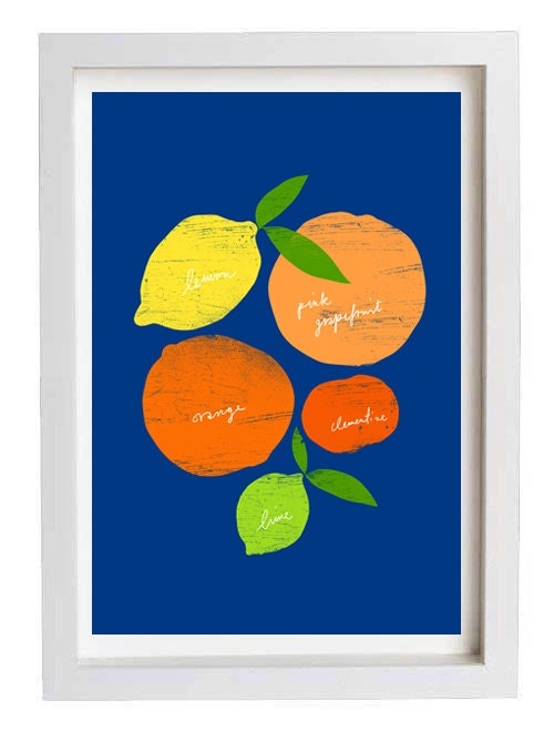 Citrus Love - Kitchen Art Print - blue summer mediterranean illustration - high quality fine art print