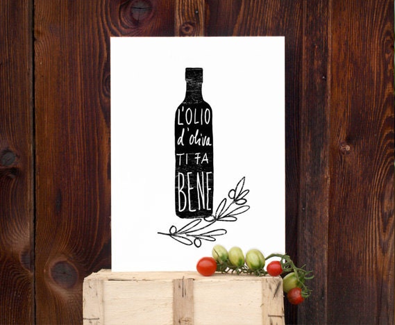 L'OLIO Black 11"x15" - italian kitchen print italy olive oil art quote black and white - archival fine art giclée print
