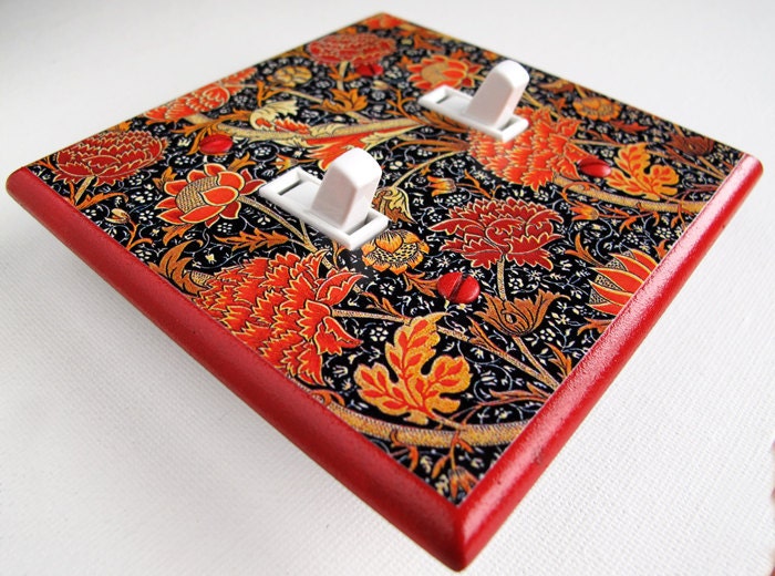 william morris wall decor, floral switch plate cover, gold and red flower home decor, traditional wall decor switchplate DP-023-D1