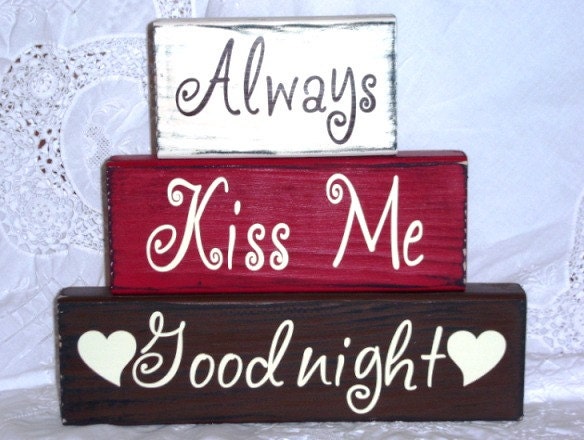Always Kiss Me Goodnight Distressed, Shabby Chic Wood Blocks