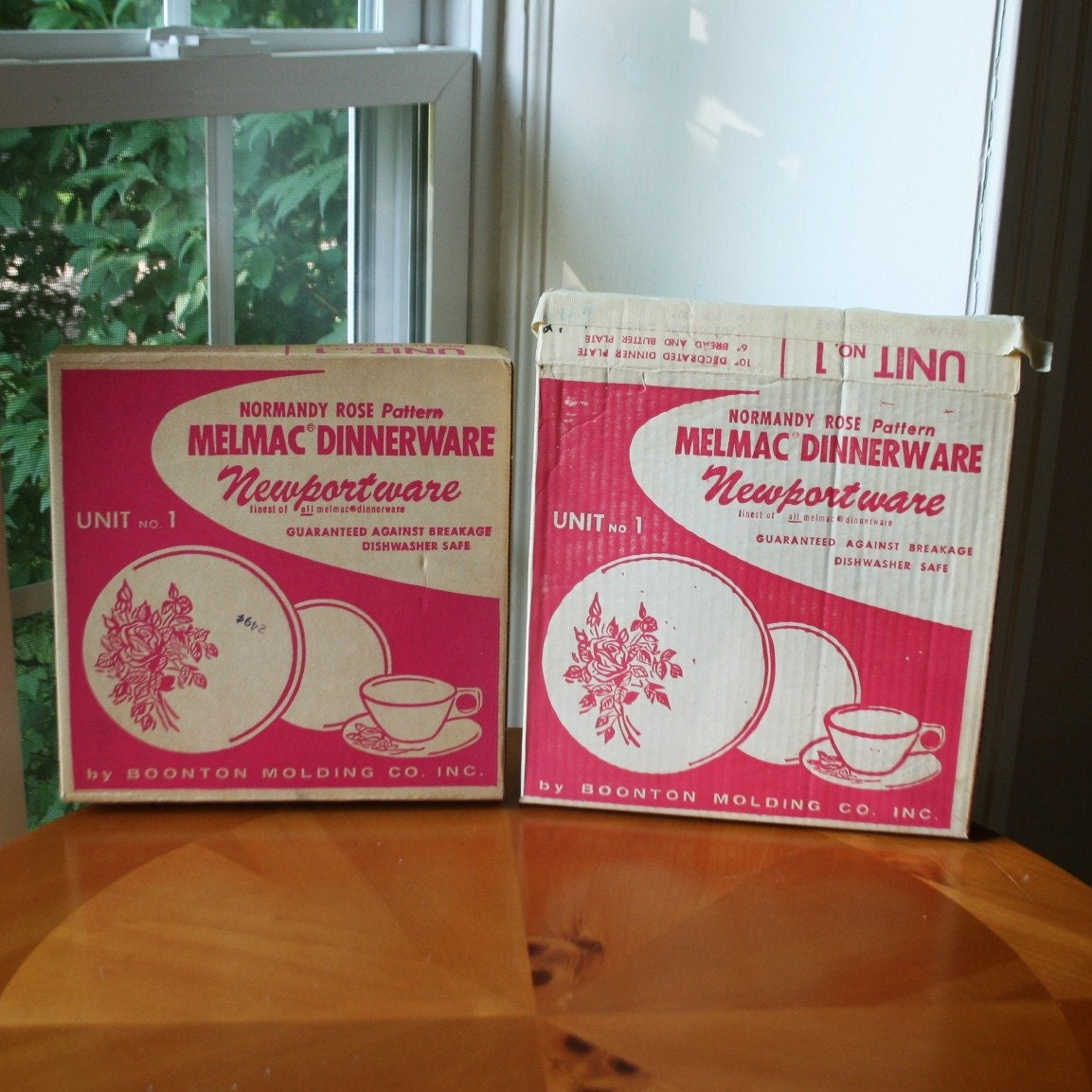 Mid Century Deadstock Melmac Dinnerware Set - Rose Pattern - 2 in stock