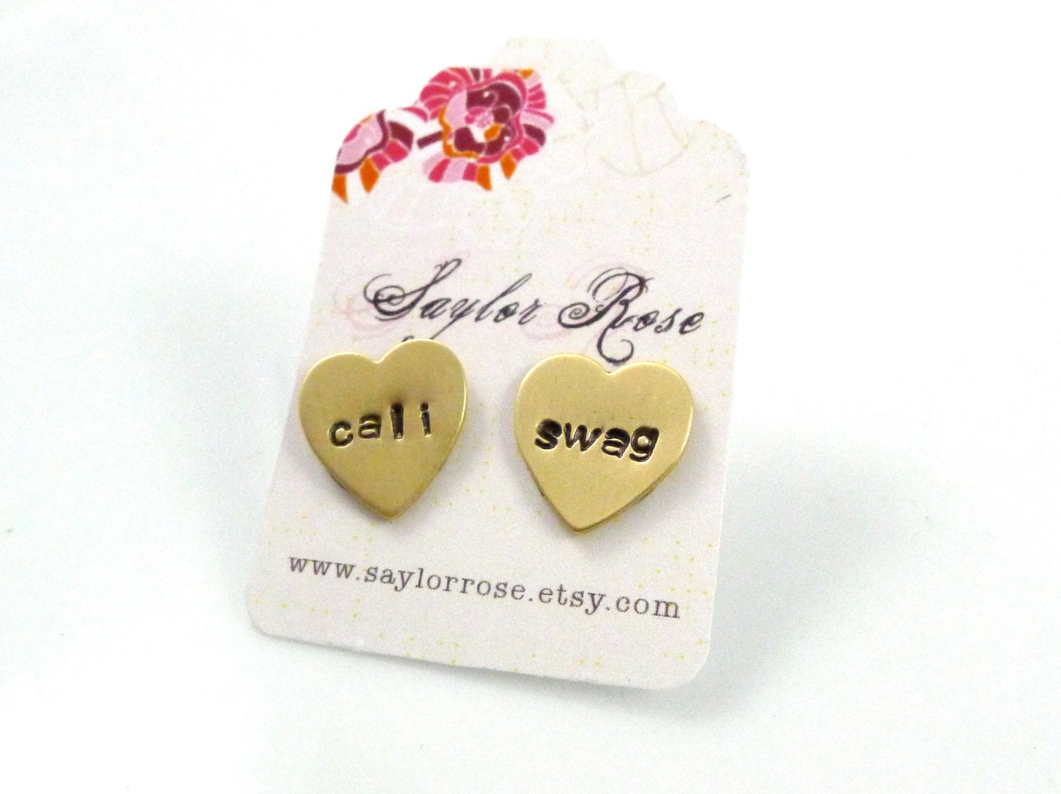 Cali Swag Heart Earrings, Modern Conversation, Heart Post Earrings, Handmade Jewelry