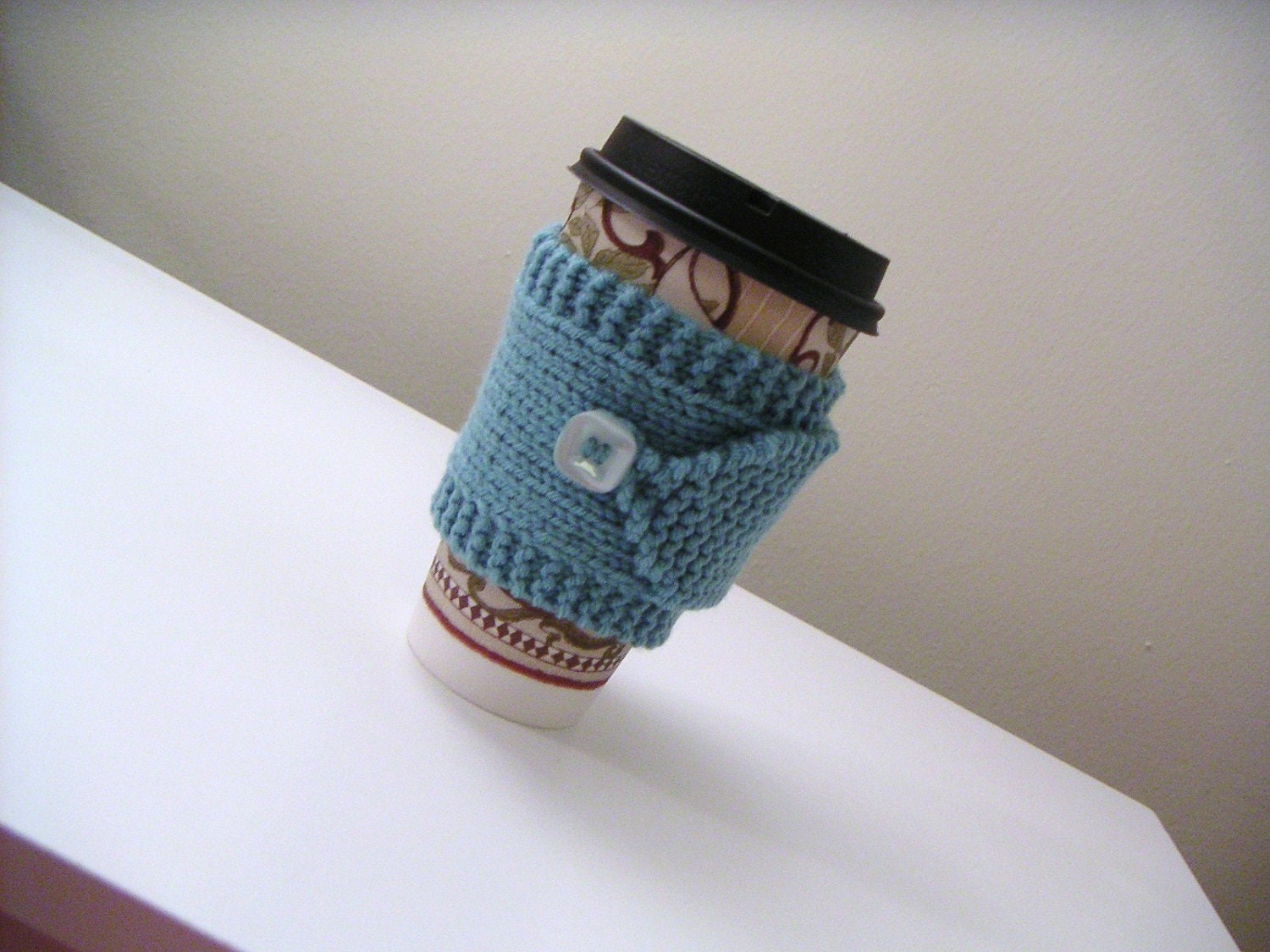 Teal Hand Knit Cup Cozy - Seamist