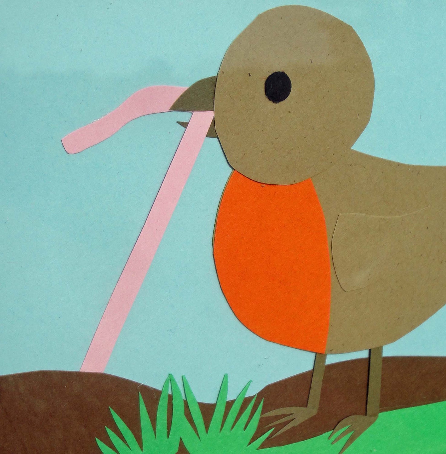 Original Paper Art Collage - Early Bird Gets the Worm - Robin Il_170x135