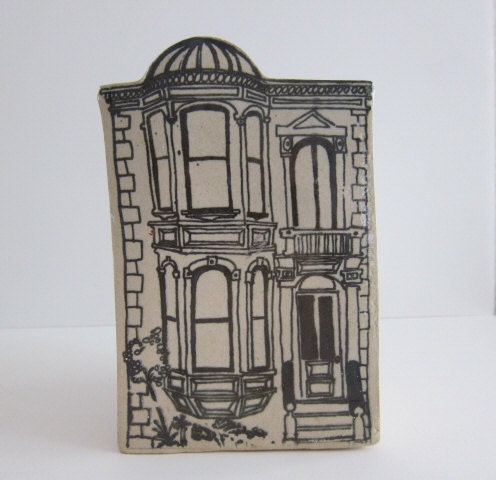 Vintage Pottery Vase Victorian House Vase Ceramic Flower Vase Kitchen Utensil Holder Pencil Holder