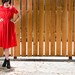 vintage red button down sheer summer short sleeved dress with pockets