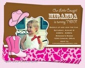 Cowgirl Birthday Invitation Girl Western Pink Brown DIY Printable Party