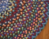 Sky Blue Kaleidoscope Braided Round Rug from recycled cotton-Ready To Ship