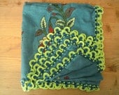 teal floral scarf with lime beaded edging