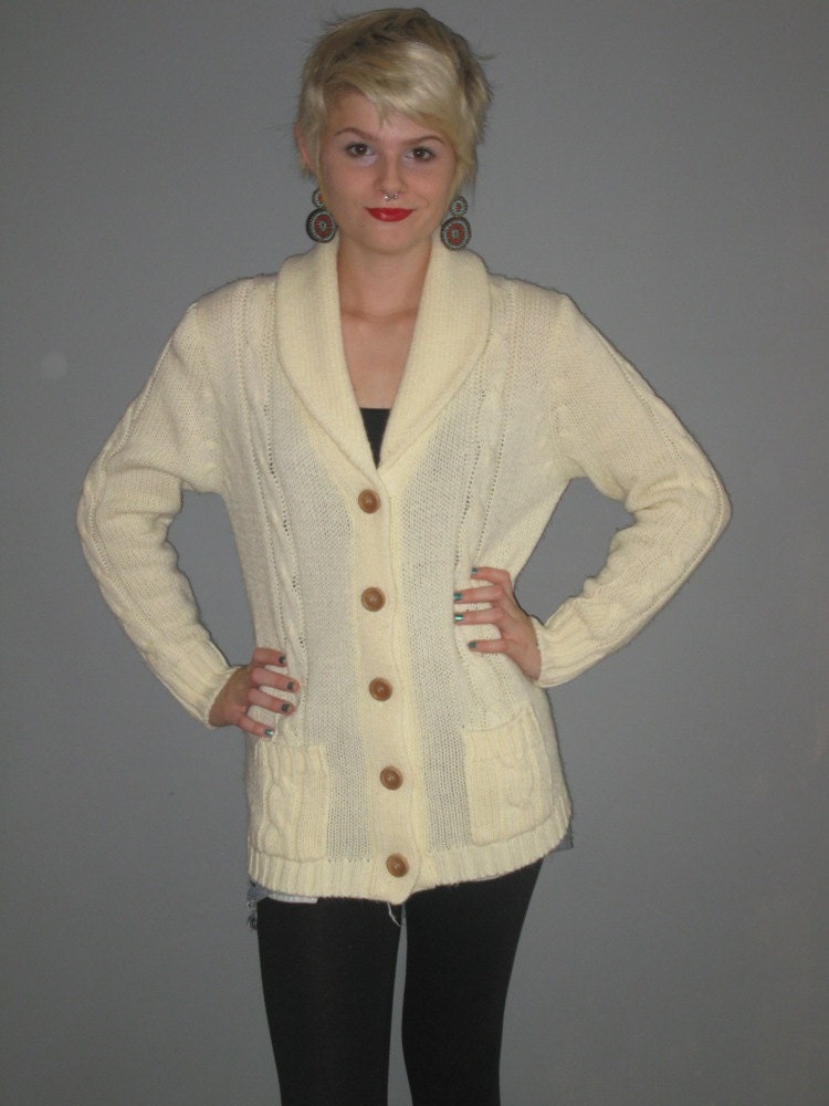 70s cream rounded collar cardigan M