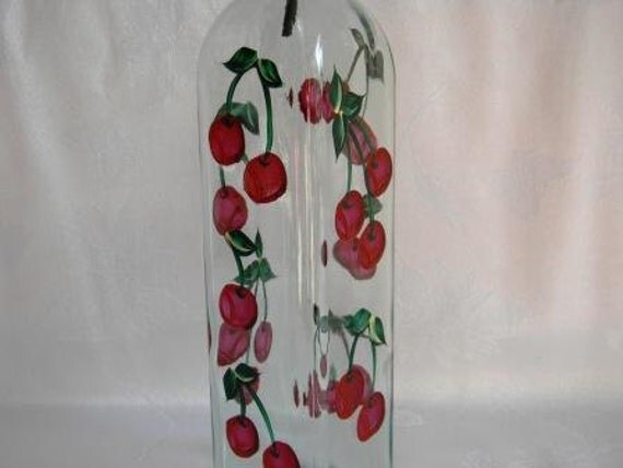 Oil Decanter with hand painted red Cherries