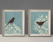 Shabby Bird Prints, French Country Wall Decor, Large Print Set, 11 x 14 inches Each