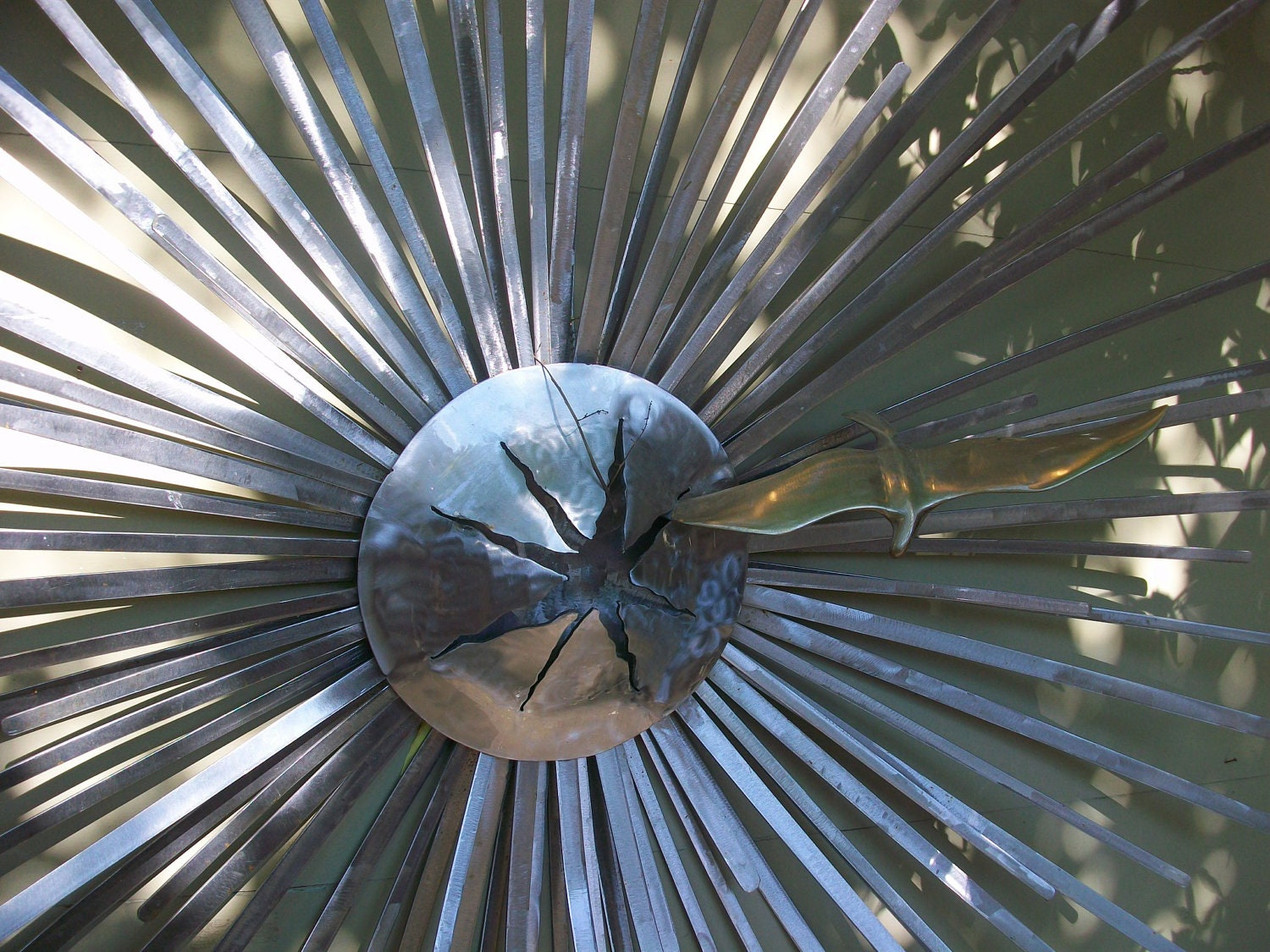 Sunbrust with Bronze Dove - 67 inch Steel Artisan Hand Crafted  ca. 1950's - 1970's