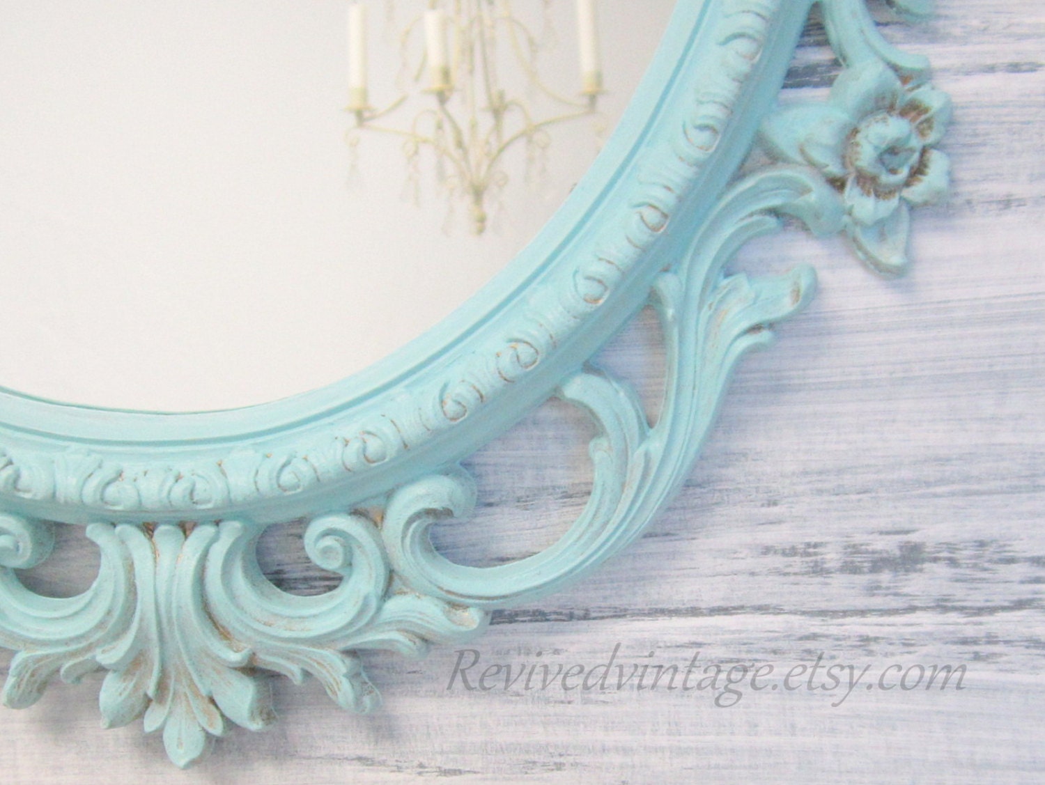 SHABBY CHIC NURSERY Teal Blue Decor Baby Girl Nursery Decor Oval Mirror Ornate White Decorative Unique Gift New Baby Gift