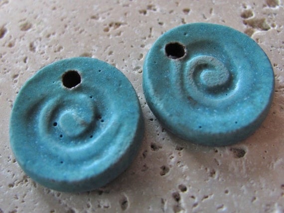 Crystal Aqua Spiral Charms - Handmade Ceramic Charms