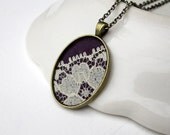 Boho Style Purple Necklace, Bohemian Jewelry, Purple Jewelry, Vintage Flower Lace Jewelry, Purple Lace Necklace Pendant