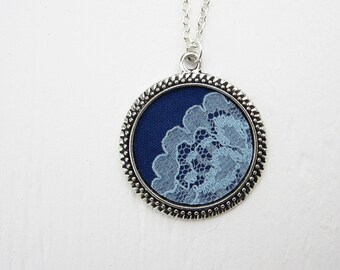 Sky Blue Necklace, Vintage Blue Lace Jewelry, Blue Wedding Blue Pendant Silver Lace Necklace