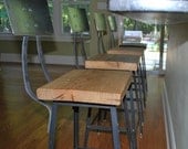 Reclaimed Wood and Steel Industrial Shop Stool. Made in Chicago. Qty (1) 30" barheight stool with back. QUICK SHIPPING