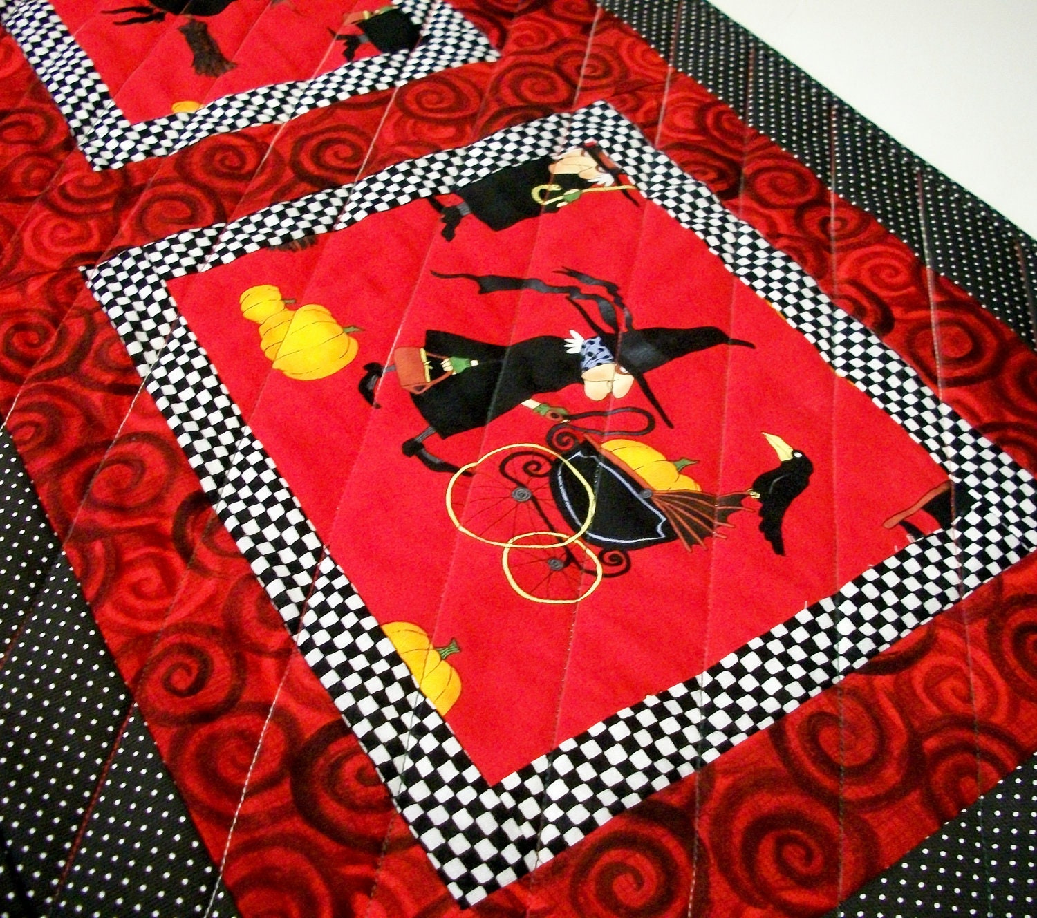 Halloween Table Runner Witchy Woman Handmade Reversible Quilted Ready to Ship One of a Kind