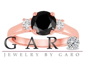 1.25 Carat VVS1  Fancy Black & White Diamond Three Stone Engagement Ring 14K Rose Gold Handmade