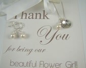 Matching Flower Girl Jewelry Gift Sets, Pearl Earrings Necklace Set, Sterling Silver
