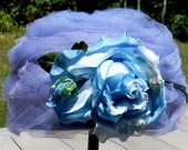French Chic Vintage 1960s Blue Millinery Rose Tulle Church Hat
