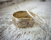 Rustic Art Nouveau 14K Gold Filled Band & Twisted Silver Stacking Ring w Secret Message- Modern Meets Classic