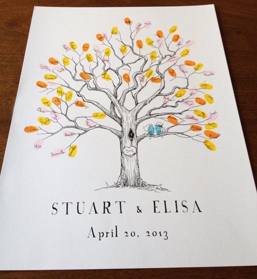 XS Twisted Oak, The original hand-drawn wedding guest book fingerprint tree (ink pads sold separately)