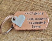 We Heart Daddy - Hand Stamped & Personalized Copper Keychain -Add your Kids Name's