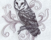 2 flour sack embroidered kitchen towels / bar mops halloween baroque barn owl