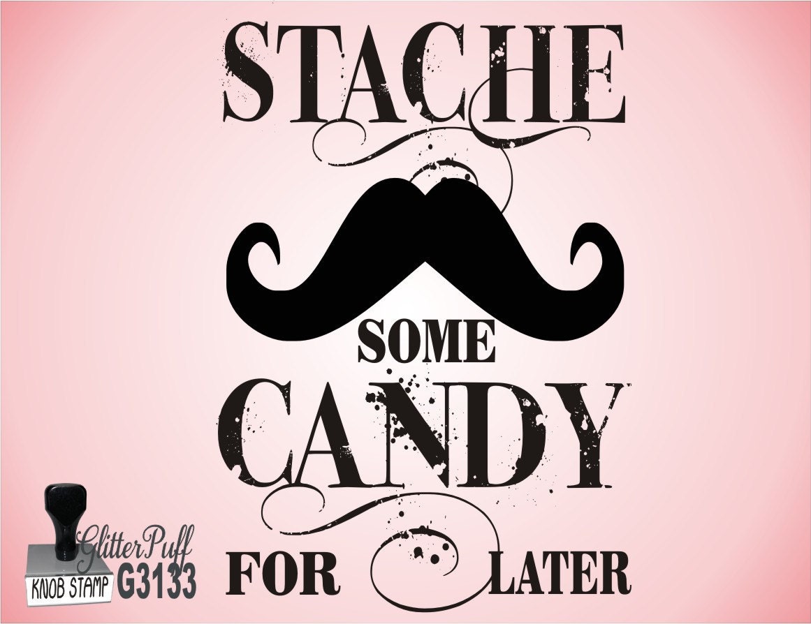 Weddings Rubber Stamp - Vintage Old Fashioned Candy Popcorn Stache Mustache Treat Bag -  STOCK Design (g3133) Mounted Clear Acrylic Handle