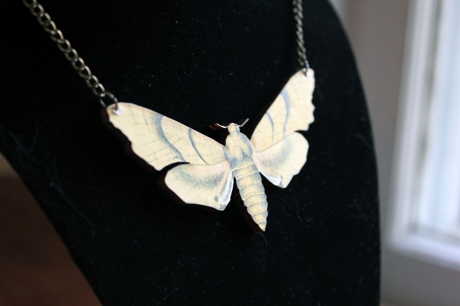 moth, necklace, moth necklace, etsy, handmade jewelry, handmade