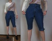 RaRe Vtg 80s PLEATED KNICKERBOCKERS High WAISTED Denim Jeans Pants Tapered Cropped Capris Knickers xs Small