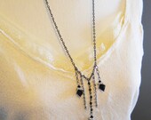 Long Chain Necklace, Long Black Necklace, Formal Long Necklace, Black Rhinestone Necklace, Black Beaded Necklace