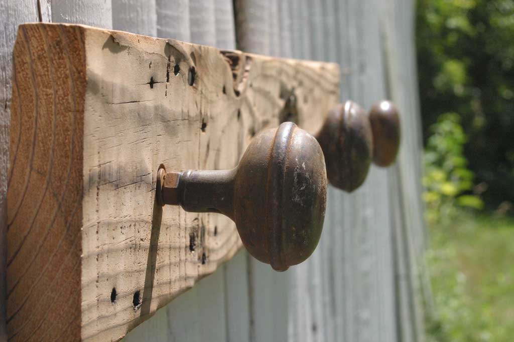 rustic barn wood and antique doorknob coat rack. reclaimed, upcycled