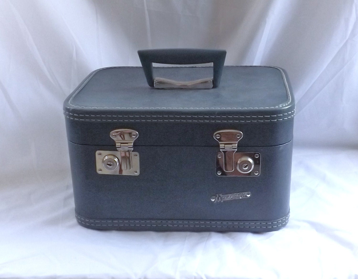 vintage Fly With Me Blue Monarch Train Case Luggage