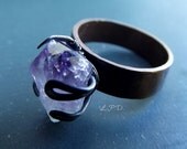 Band Ring In Copper And Sterling Silver With Rough Amethyst Crystal. Size 6.25.