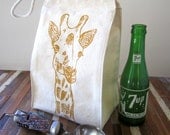 Screen Printed Recycled Cotton Lunch Bag - Reusable and Washable - Eco Friendly and Fun - Giraffe Illustration - Lunch Box