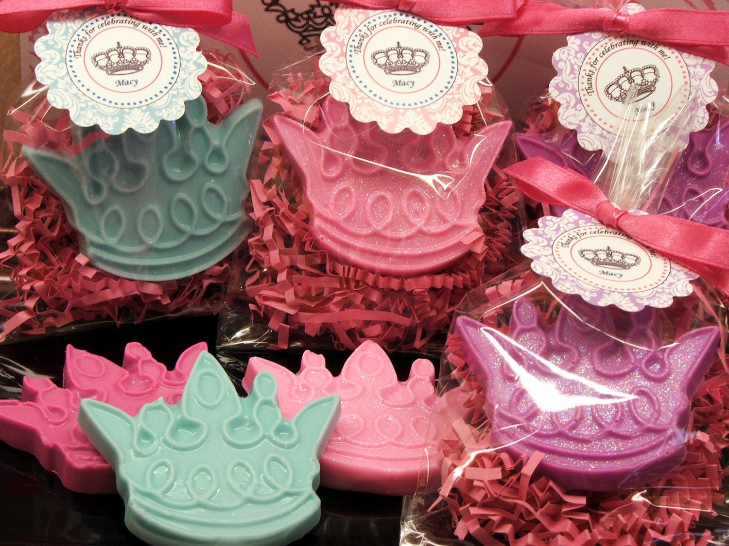 Set of 10 Tiara Crown Soap Party Favor Baby Shower Princess Birthday Bridal Shower Custom Party Favors Includes Customized Tags